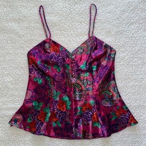 VTG cami lingerie top sweetheart neckline buttons paisley floral Kathryn brand M